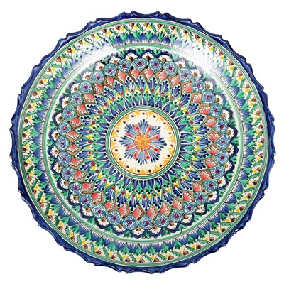 Ляган Риштанская Керамика "Узоры", 42 см, синий, рифлённый
