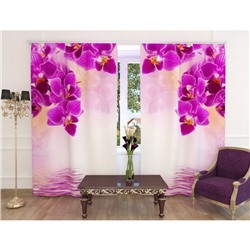 Фотошторы «Розовые орхидеи 2», ширина 150 см, высота 260 см-2 шт., шторная лента, габардин