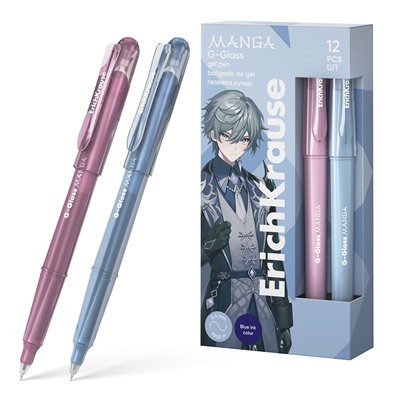 Ручка гелевая ErichKrause "G-Glass Stick Manga" (61305) синяя, 0.5мм, игольчатый стержень, трехгранная