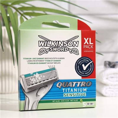 Сменные кассеты для бритья Wilkinson Sword TITANIUM Sensitive, 4 лезвия, 5 шт.