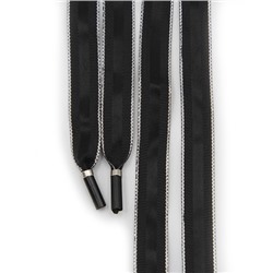 Шнур плоский черный полоса серебро с декор наконечник металл 130см уп 2 шт