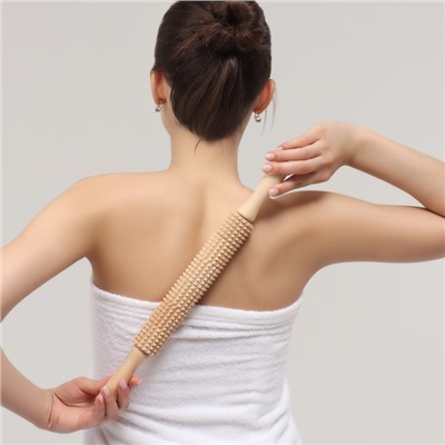 Массажёр «Скалка» для спины, d 4 × 42 см, деревянный, с шипами