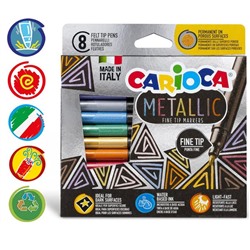 Фломастер 8 цветов Carioca Metallic FineMarker, металлизированные, тонкая линия, картон, европодвес