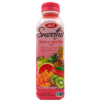 Мультивитаминный напиток с лактобактериями Смузи Smoothie Tropical OKF (яблоко, грейпфрут, ананас, киви, манго, апельсин), Корея, 500 мл Акция