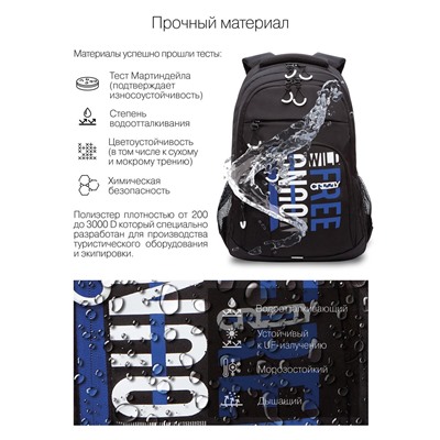 Рюкзак GRIZZLY (RU-236-2) 47*32*17см, цвет черный-синий, анатомическая спинка