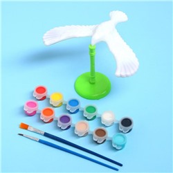 Набор для творчества «Раскрась птичку», краска 12 цветов, кисть, подставка