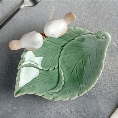 Блюдо «Птички на листочке», 19×15,5×7,5 см, цвет зелёный