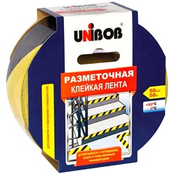 Клейкая лента разметочная 50мм*50м желто-черная 150мкм,"UNIBOB" (48905)  на ПВХ-основе