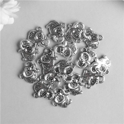 Декор металл для творчества "Слонёнок с цветочками" серебро 7472 1,3х1,6 см