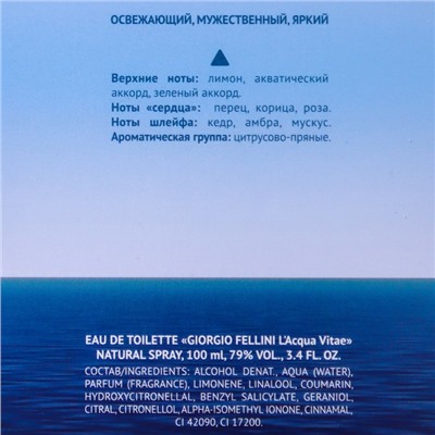 Туалетная вода мужская "Christine Lavoisier Parfums", "Giorgio Fellini L'Acqua Vitae", 100 мл