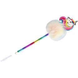 Ручка шар. MESHU "Rainbow Unicorn" (MS_73584) синяя, 0.7мм, корпус радужный, с меховой фигуркой