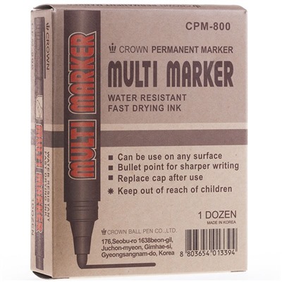 Маркер CROWN "Multi marker" коричневый перм., шир. линии 3мм (СРМ-800)
