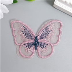 Декор для творчества текстиль вышивка "Бабочка розовая" 5 см
