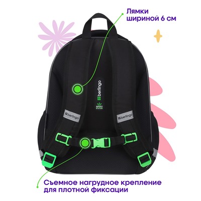 Рюкзак Berlingo Expert Plus "Black and green" (RU-EXPL-10013) 38*29*15см, 2 отделение, 2 кармана, анатомическая спинка