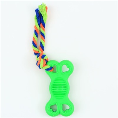 Игрушка жевательная с канатом "Косточка на привязи", 9,5 см, зелёная
