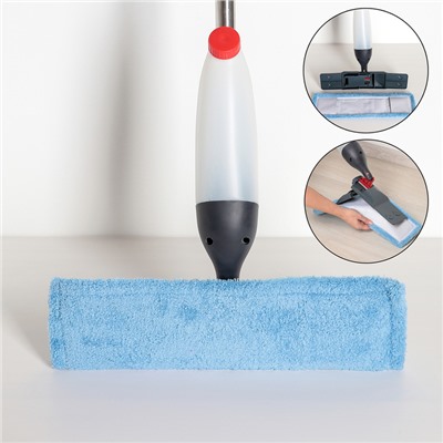 Швабра для мытья пола с распылителем Доляна, металлическая ручка 124 см, насадка из микрофибры 40×10 см, цвет МИКС