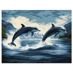 Картина по номерам на холсте "Дельфины" 40*50см (КХ4050_53910) ТРИ СОВЫ, с акриловыми красками