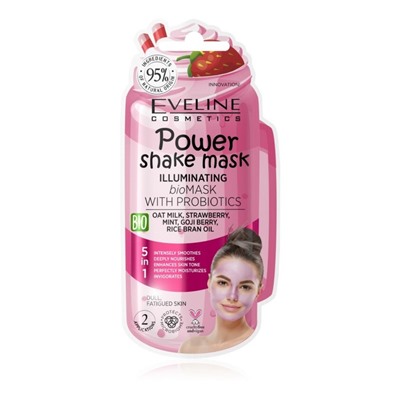 Bioмаска для лица Eveline Power Shake Mask, д/сияния кожи с пробиотиками, 10 мл