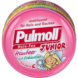 Pulmoll (Пулмолл) Junior Hustenbonbons Himbeer zuckerfrei Конфеты для детей от кашля, со вкусом малины, без сахара, 50 г