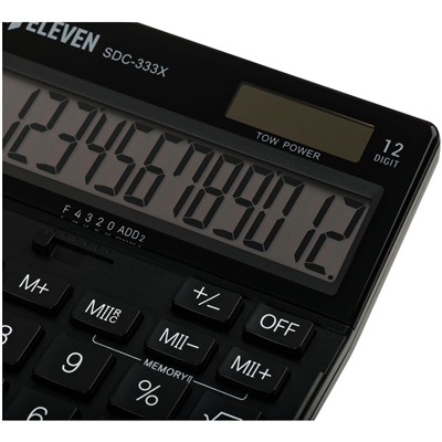 Калькулятор настольный ELEVEN SDC-333X-BK, 12-разрядный, 125*155*31мм, дв.питание, черный