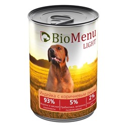 Консервы BioMenu LIGHT для собак индейка с коричневым рисом  93%-мясо , 410гр
