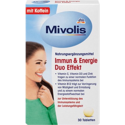 Mivolis Immun & Energie Duo Effekt Миволис Иммунитет и Энергия двойной эффект, таблетки для поднятия иммунитета с Витамином С + D3 + B12, 30 шт.