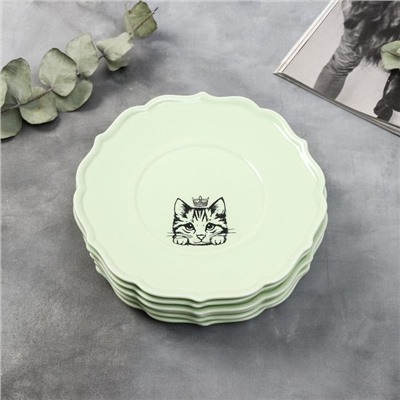 Набор тарелок «Кошка», 20 см, зелёные, 6 шт