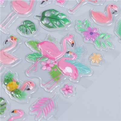 Наклейка пластик объёмные "Фламинго и кактусы" МИКС 14,5х25 см