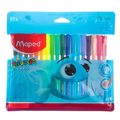 Фломастеры 18 цветов, Maped Color Peps Ocean, смываемые, европодвес