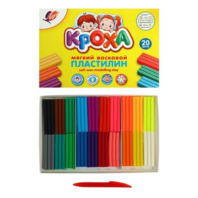 Пластилин мягкий (восковой) 20 цветов "Кроха", 300 г