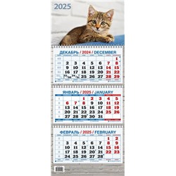 Календарь квартальный настен. трехблочный, 195*465мм, 2025г. "Котенок" (КМ08-25)
