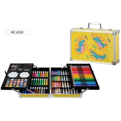 Набор для рисования "Крокодил" 145 предм. в кейсе (MC-6328): фломастеры, краски акварельные и в тюбиках, карандаши цветные, пастель, точилка, кисти, ластик, 2 палитры