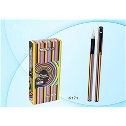 Ручка гелевая "Цветная полоска" черная, 0.5мм (K171) игольчатый стержень, корпус с рисунком