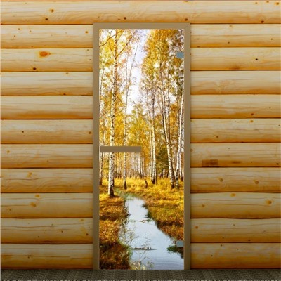 Дверь левое открывание "Осень в лесу", 190 х 67 см, с фотопечатью 6 мм Добропаровъ