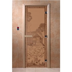 Дверь для бани стеклянная «Банька в лесу», 190 × 70 см, левая, цвет бронза матовая
