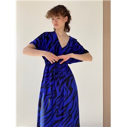 6327 Платье-"оверсайз" с кулиской синее с принтом