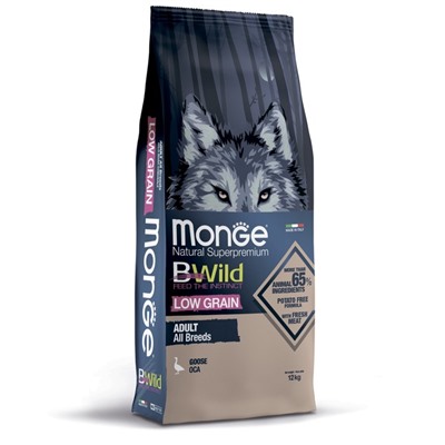 Сухой корм Monge Dog BWild LOW GRAIN низкозерновой для собак,из мяса гуся, 12 кг