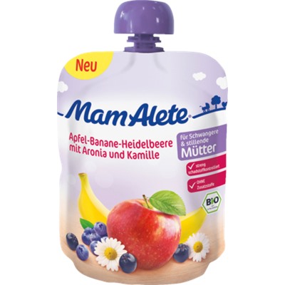 MamAlete Яблоко-Банан	-Черника	 с Aronia и Ромашка	 в пластиковом пакете для беременных и кормящих мам, 90 г
