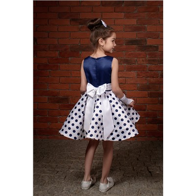 Платье нарядное для девочки арт.2036 "Стиляги", цвет темно-синий/белый