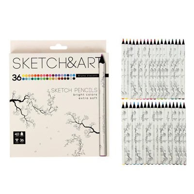 Карандаши 36 цветов SKETCH&ART, утолщённые