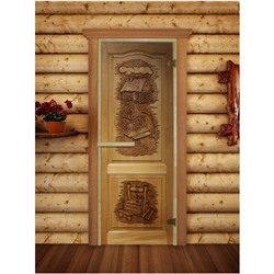 Дверь для бани и сауны, размер коробки 190 × 70 см, стекло 6 мм, 2 петли, фотопечать РБ-01