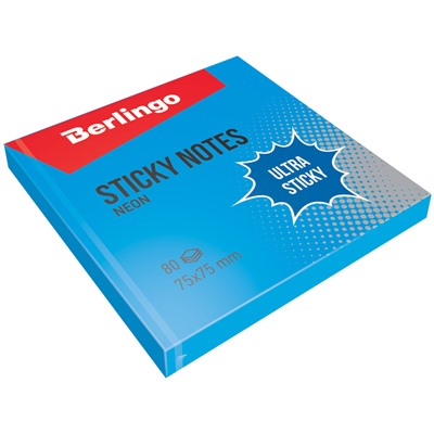 Блок самоклеящийся Berlingo "Ultra Sticky" 75*75мм 80л., неоновый синий (LSn_39202, )