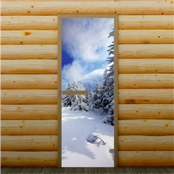 Дверь для бани и сауны "Зимний пейзаж", 190 х 67 см, с фотопечатью 6 мм Добропаровъ