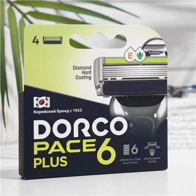 Сменные кассеты для бритья Dorco Pace 6 Plus, 6 лезвий + лезвие-триммер, увлажняющая полоска, 4 шт.