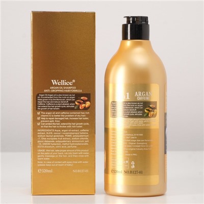 Профессиональный шампунь Wellice против выпадения волос с кофеином и аргановым маслом, 520 мл