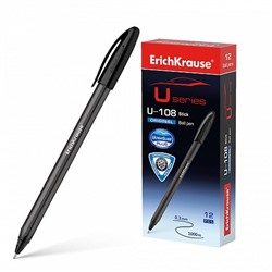 Ручка шар. ErichKrause "Ultra Glide Technology U-108" (53739) черная, 1мм, тонированный трехгран. корпус, игольчатый стержень