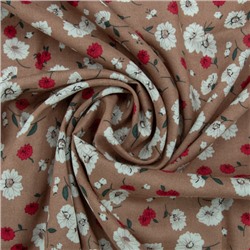 Ткань на отрез штапель 150 см 49575 Цветы на бежево-розовом
