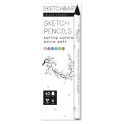 Карандаши  6цв СКЕТЧ "SKETCH ART. ВЕСЕННИЙ ПЕЙЗАЖ" УТОЛЩЕННЫЕ, грифель 4 мм 30-0118/09 Bruno Visconti {Китай}