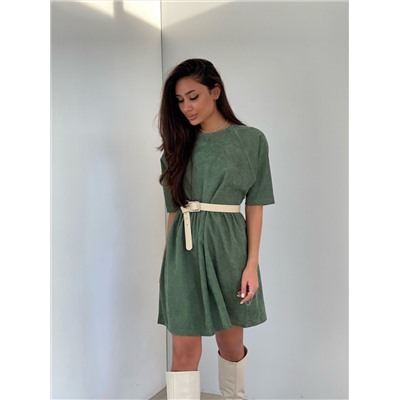 5285 Платье вельветовое серо-зелёное