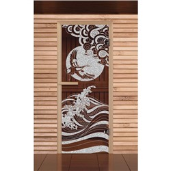 Дверь для бани и сауны "Журавль" бронза, 6мм, УФ-печать, 190х67см, Добропаровъ